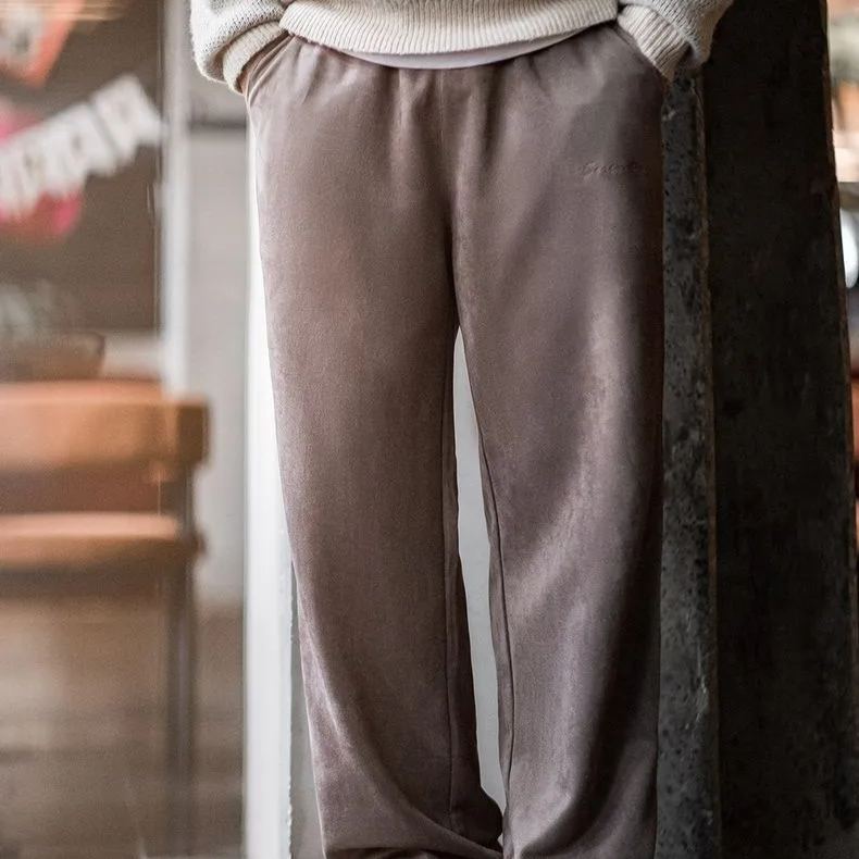 馬登工裝 美式休閒磨毛麂皮衛褲慵懶風寬鬆垂感直筒闊腿褲子男秋冬
