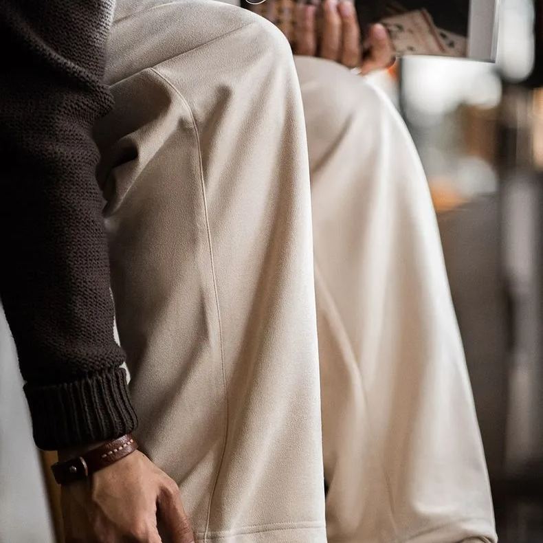 馬登工裝 美式休閒磨毛麂皮衛褲慵懶風寬鬆垂感直筒闊腿褲子男秋冬