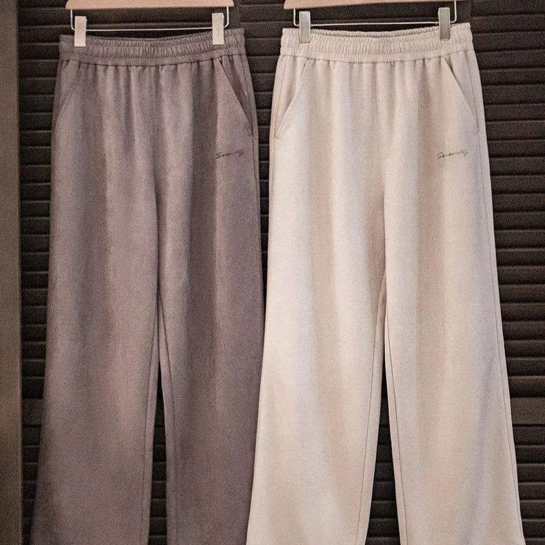 馬登工裝 美式休閒磨毛麂皮衛褲慵懶風寬鬆垂感直筒闊腿褲子男秋冬