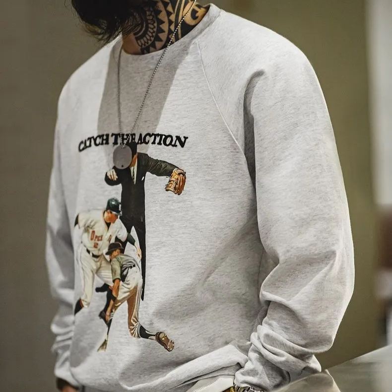 馬登工裝 美式復古棒球印花衛衣重磅字母刺繡寬鬆休閒上衣男生春季