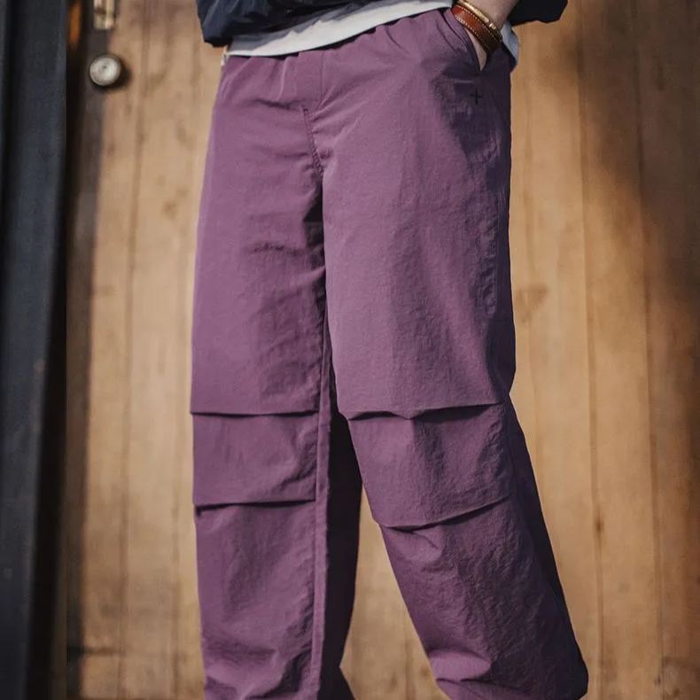 馬登工裝 美式復古3d褶皺傘兵褲尼龍肌理感休閒褲vibe直筒長褲男春