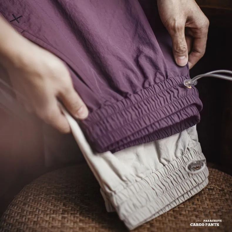 馬登工裝 美式復古3d褶皺傘兵褲尼龍肌理感休閒褲vibe直筒長褲男春