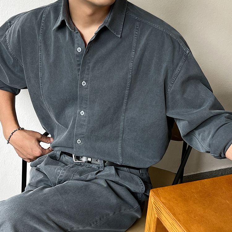 復古水洗休閒襯衫寬鬆長袖襯衣韓版潮流痞帥牛仔外套