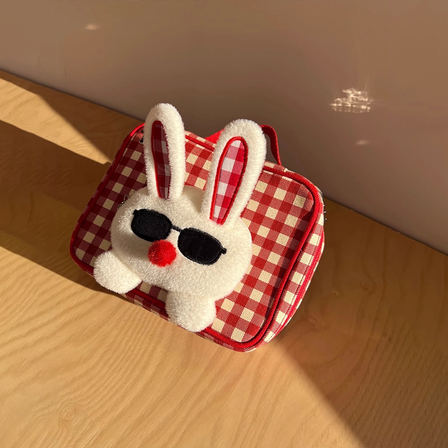 塔皮兔格子可愛收納包洗漱大容量便攜貝殼化妝包小方包包