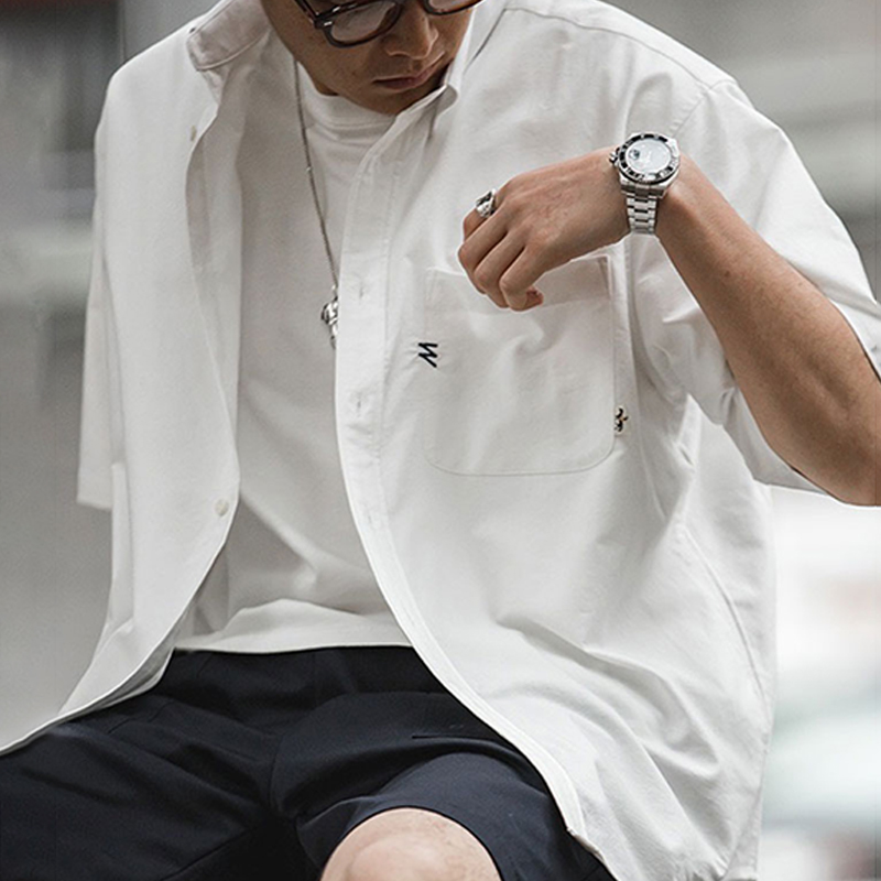 馬登工裝 美式復古Oversize短袖襯衫寬鬆Cityboy襯衣男潮