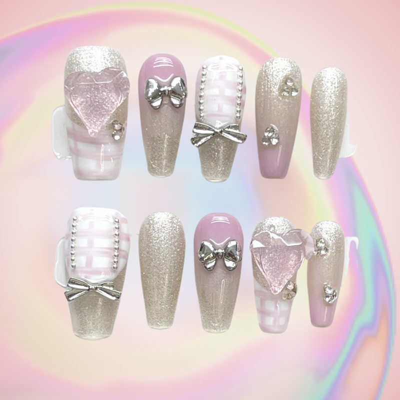 Romance Checkboard (Handmade) / 10PCS Nail Set