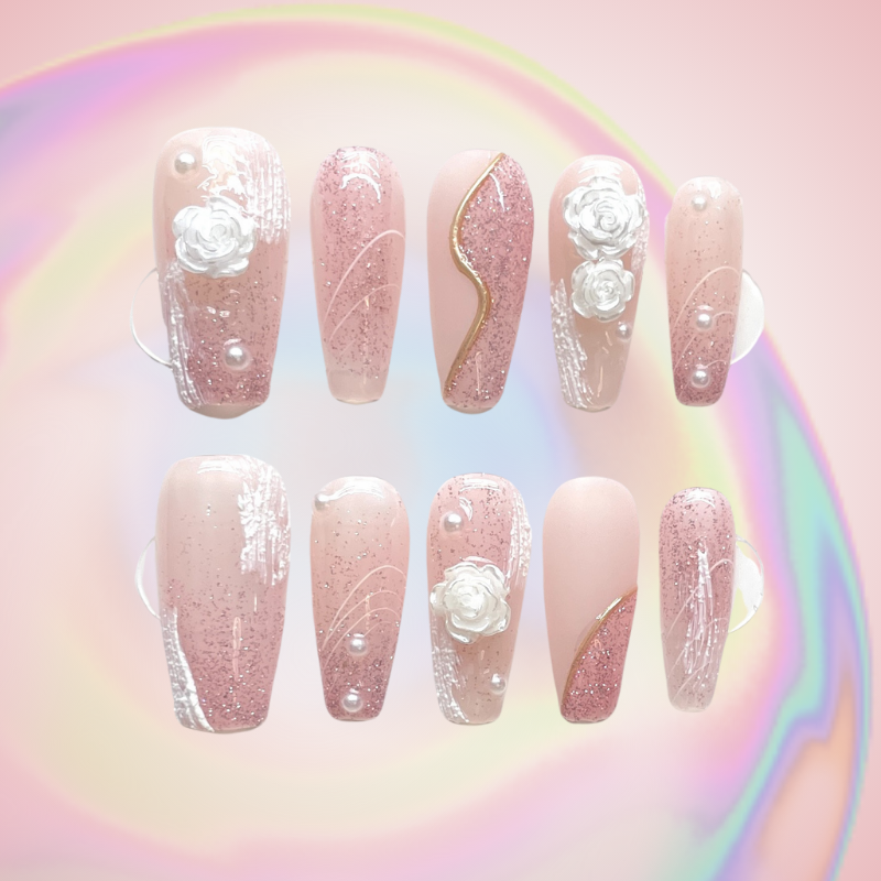 Pink Camellia (Handmade) / 10PCS Nail Set