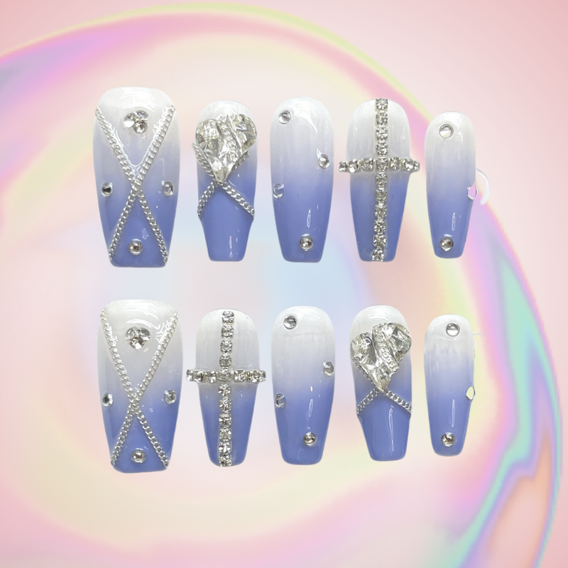 Diamond Cross (Handmade) / 10PCS Nail Set