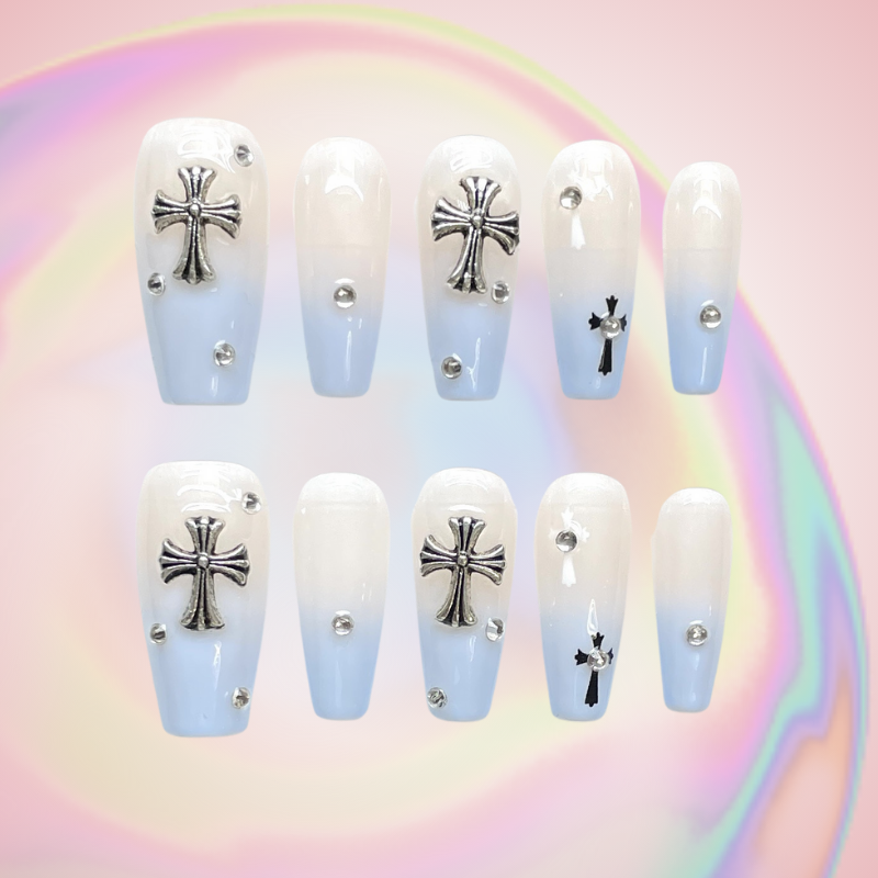 Gradient Chrome Hearts (Handmade) / 10PCS Nail Set