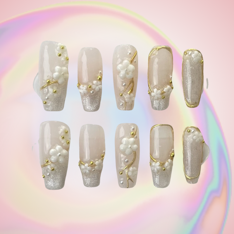 French Cherry Blossom (Handmade) / 10PCS Nail Set
