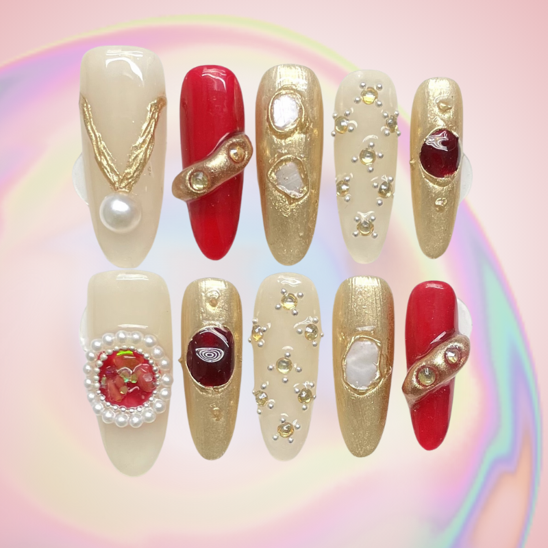Crimson Romance (Handmade) / 10PCS Nail Set