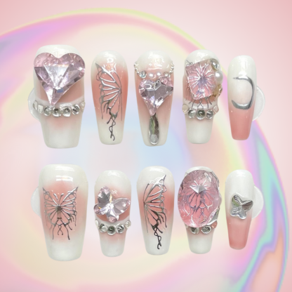 Blushing Flutter (Handmade) / 10PCS Nail Set