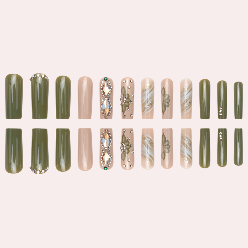 Olive Diamond Flower 24pcs/Set Press On Nails SGCY-271
