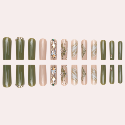 Olive Diamond Flower 24pcs/Set Press On Nails SGCY-271