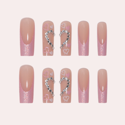 Diamond Pink Heart 24pcs/Set Press On Nails SGCY-94