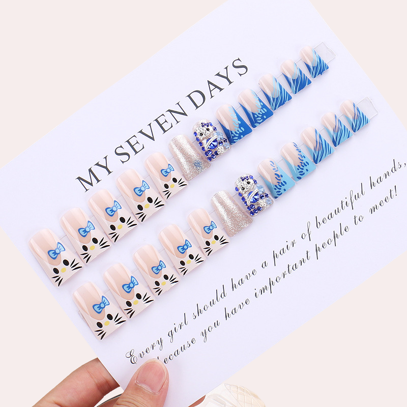 Blue Hellokitty Duckbill Nail 24Pcs Nail Set