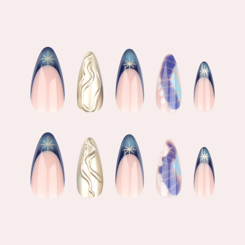 Golden Sculpture 24 Pcs Press-on Nails Set