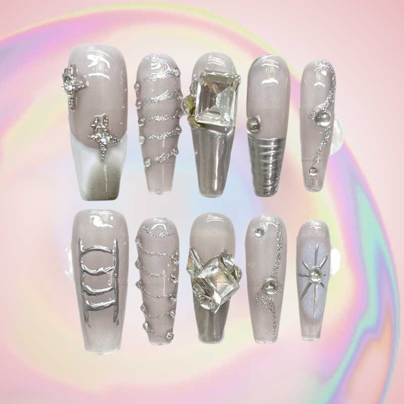 Sparkling Magic Mirror (Handmade) / 10PCS Nail Set
