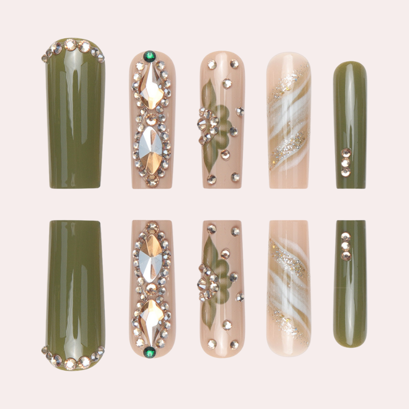 Olive Diamond Flower 24pcs/Set Press On Nails SGCY-271