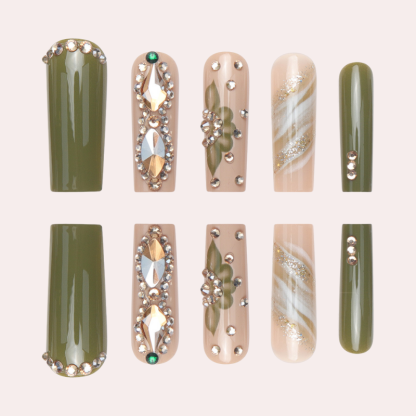 Olive Diamond Flower 24pcs/Set Press On Nails SGCY-271