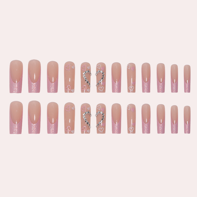 Diamond Pink Heart 24pcs/Set Press On Nails SGCY-94
