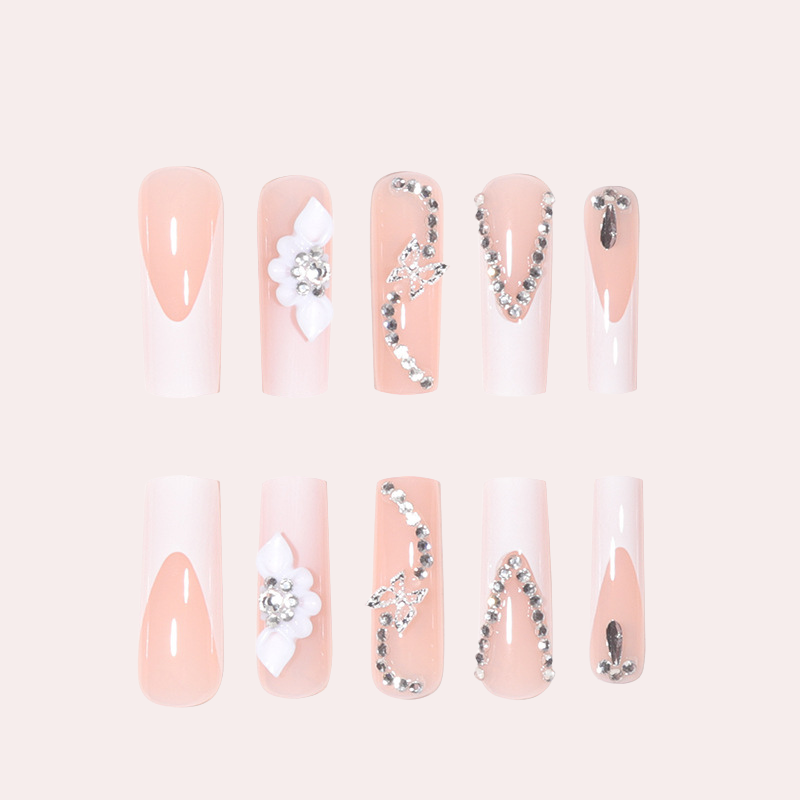 Diamond Pink Flower 24pcs/Set Press On Nails SGCY-163
