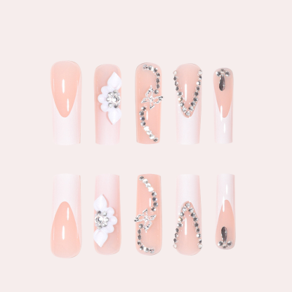 Diamond Pink Flower 24pcs/Set Press On Nails SGCY-163