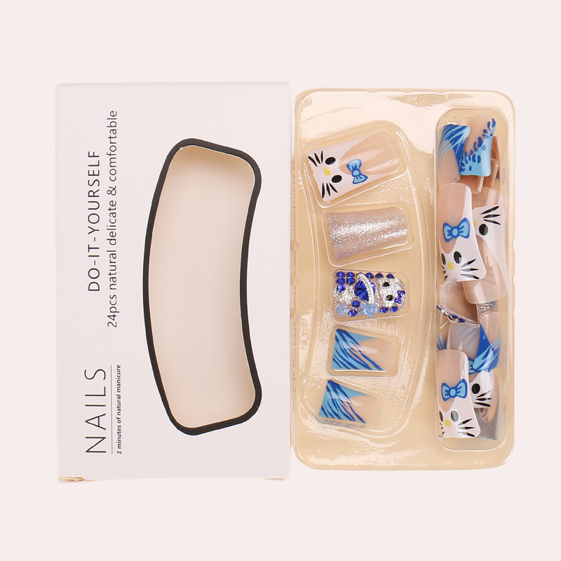Blue Hellokitty Duckbill Nail 24Pcs Nail Set