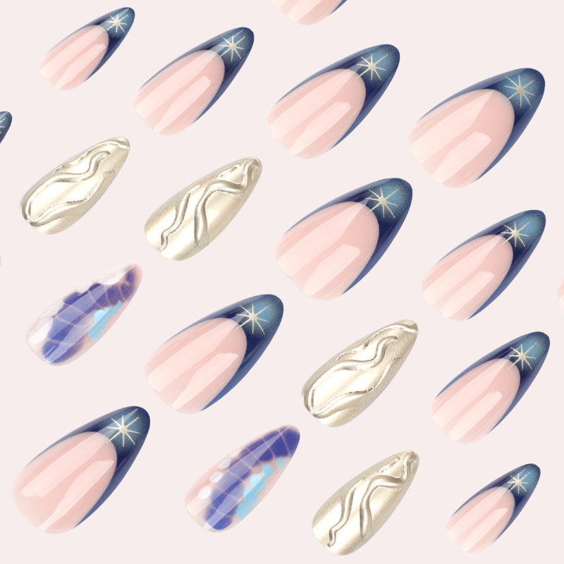 Golden Sculpture 24 Pcs Press-on Nails Set