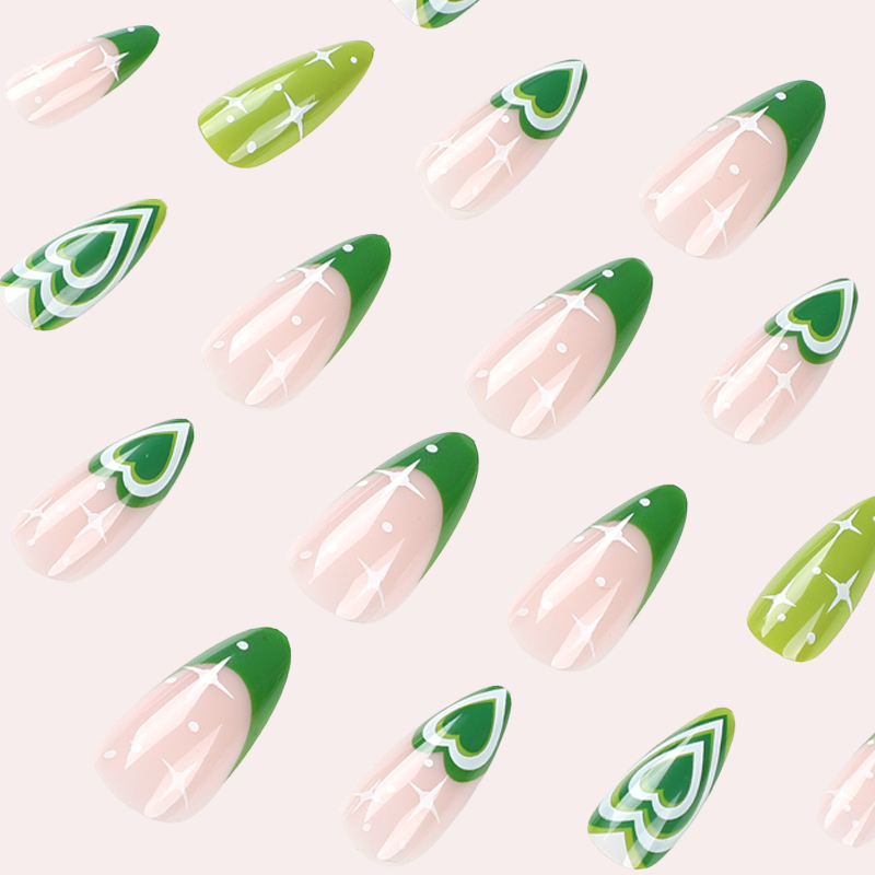 Green Swirl Heart 24pcs/Set Press On Nails JP2086