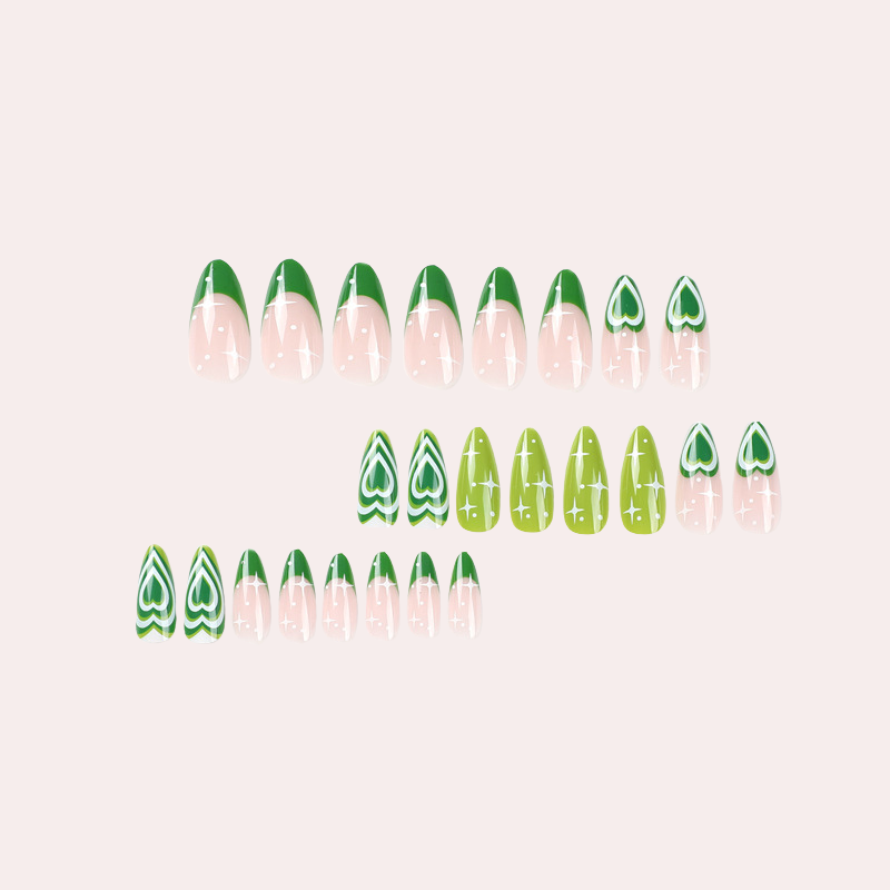 Green Swirl Heart 24pcs/Set Press On Nails JP2086