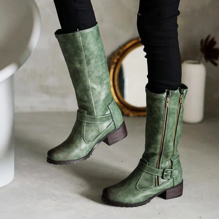 Double Zipper-Mid Calf Boots