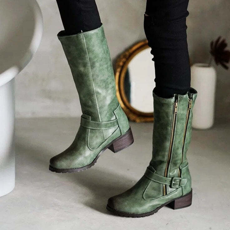 Double Zipper-Mid Calf Boots