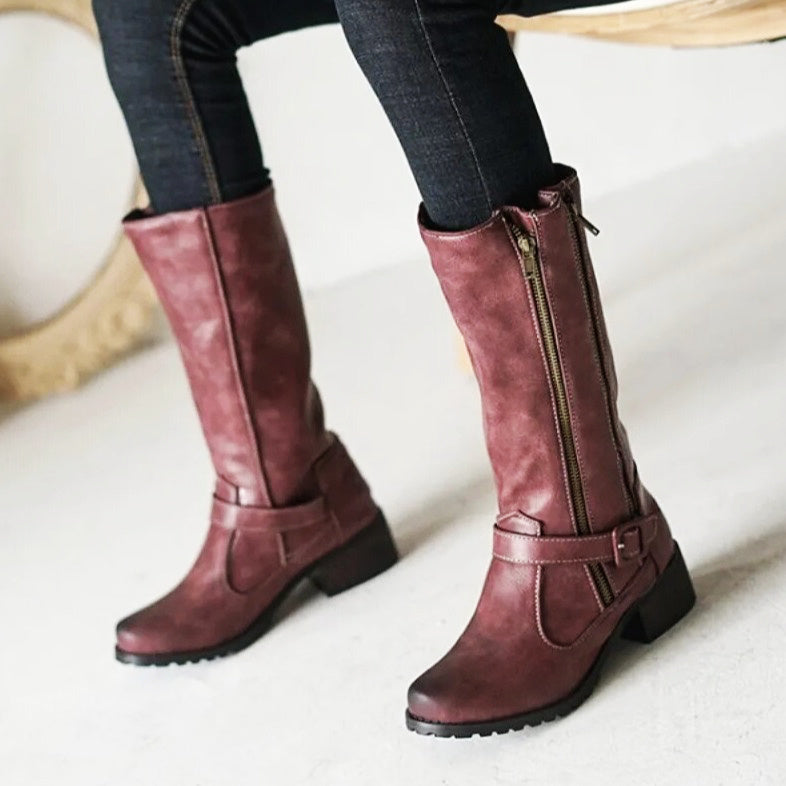 Double Zipper-Mid Calf Boots