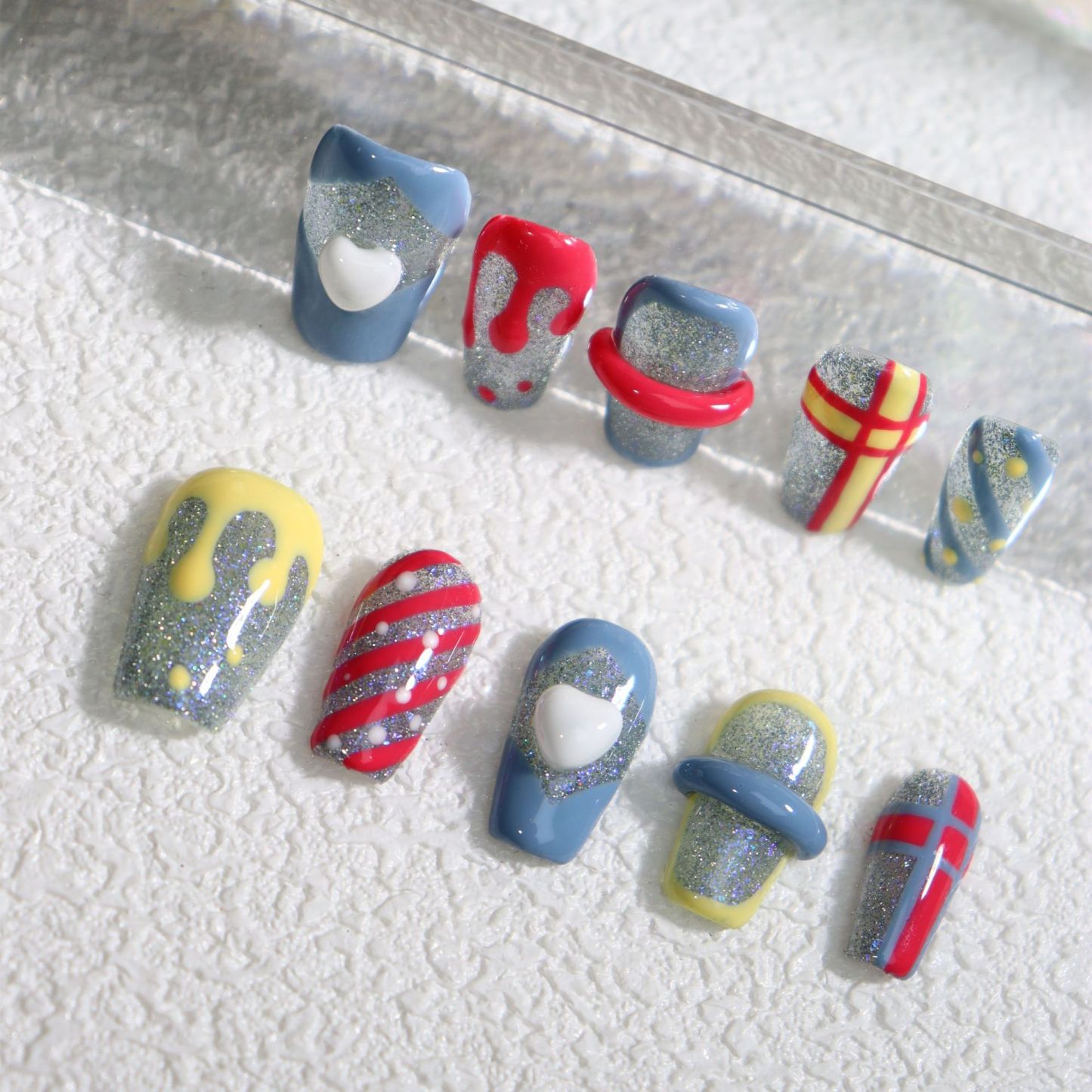 Cartoon creative cream ice cream nail art phototherapy detachable plaid fine glitter hand-wearing nails in stock