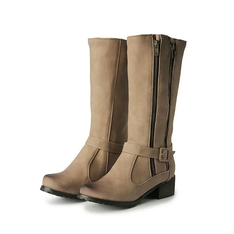 Double Zipper-Mid Calf Boots