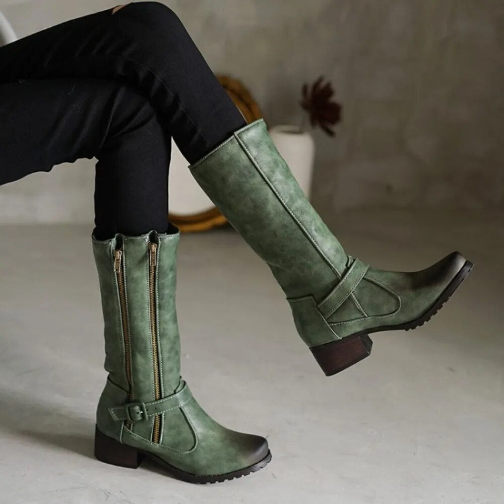 Double Zipper-Mid Calf Boots