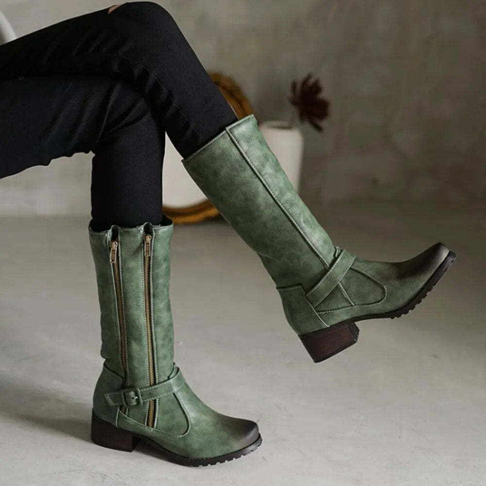 Double Zipper-Mid Calf Boots