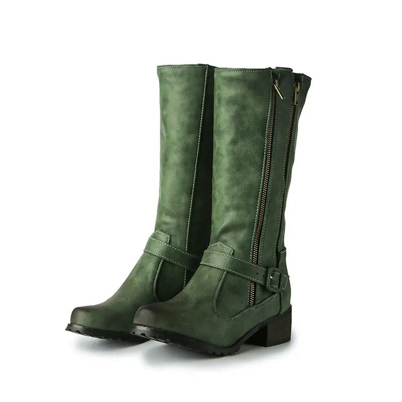 Double Zipper-Mid Calf Boots