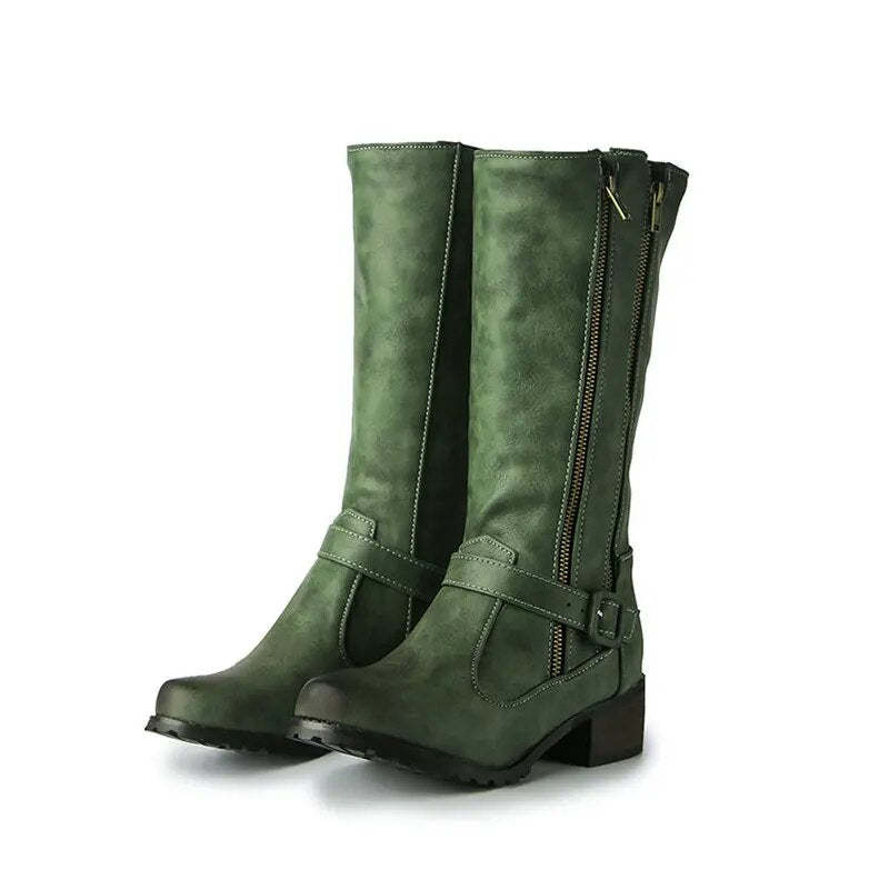 Double Zipper-Mid Calf Boots