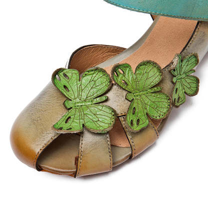 Handmade Genuine Leather Slingback Sandals with Butterfly
