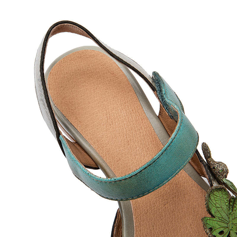 Handmade Genuine Leather Slingback Sandals with Butterfly