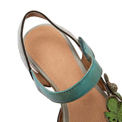 Handmade Genuine Leather Slingback Sandals with Butterfly