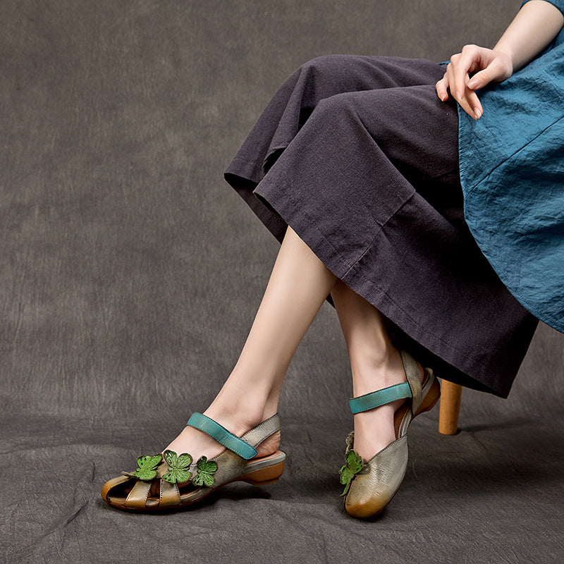 Handmade Genuine Leather Slingback Sandals with Butterfly