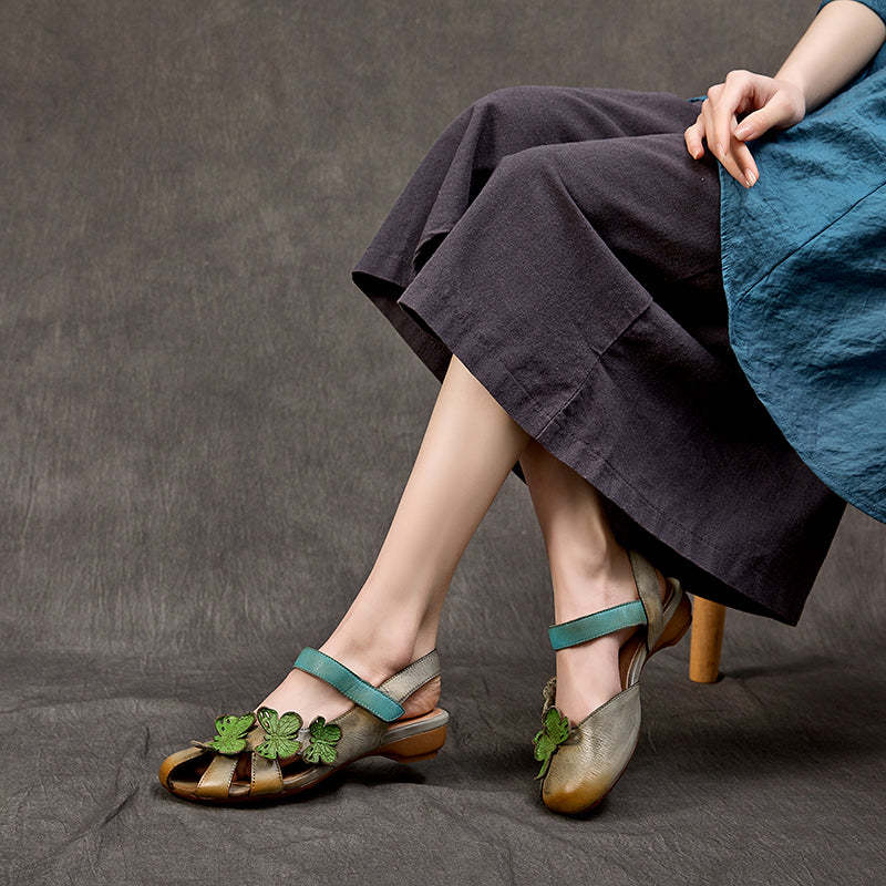 Handmade Genuine Leather Slingback Sandals with Butterfly