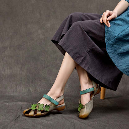 Handmade Genuine Leather Slingback Sandals with Butterfly