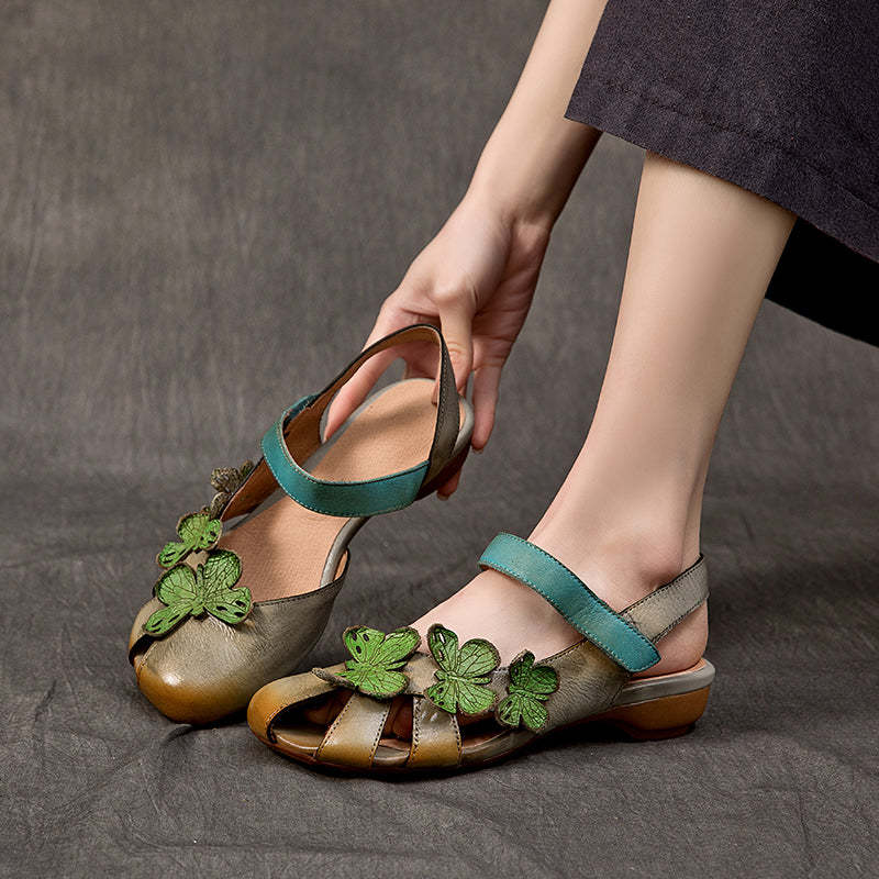 Handmade Genuine Leather Slingback Sandals with Butterfly