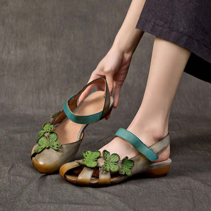Handmade Genuine Leather Slingback Sandals with Butterfly