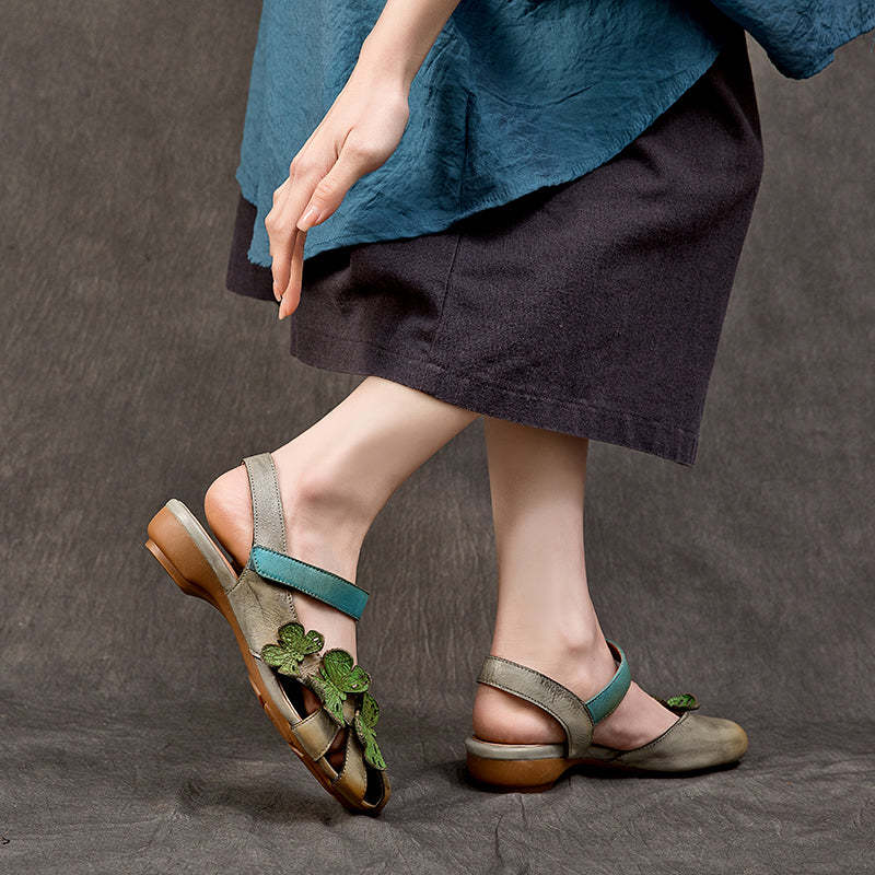 Handmade Genuine Leather Slingback Sandals with Butterfly