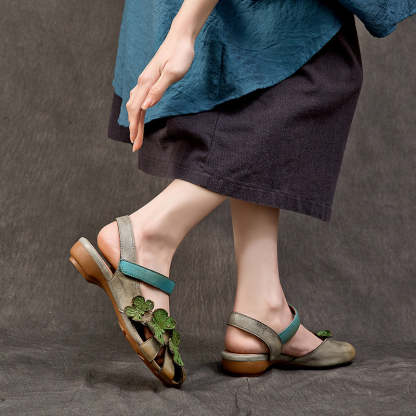 Handmade Genuine Leather Slingback Sandals with Butterfly